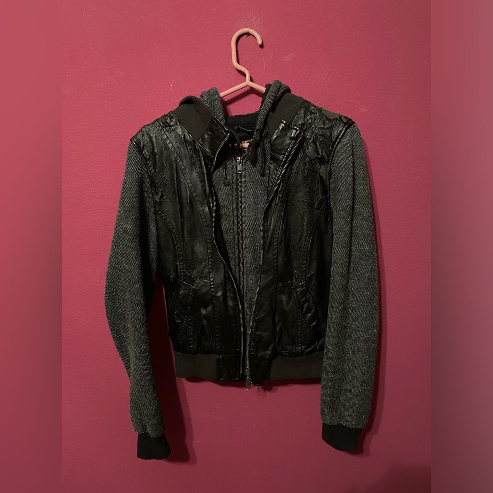 Dravus Leather (Rayon) Jacket w/ Cotton & Polyester Hood and Sleeves